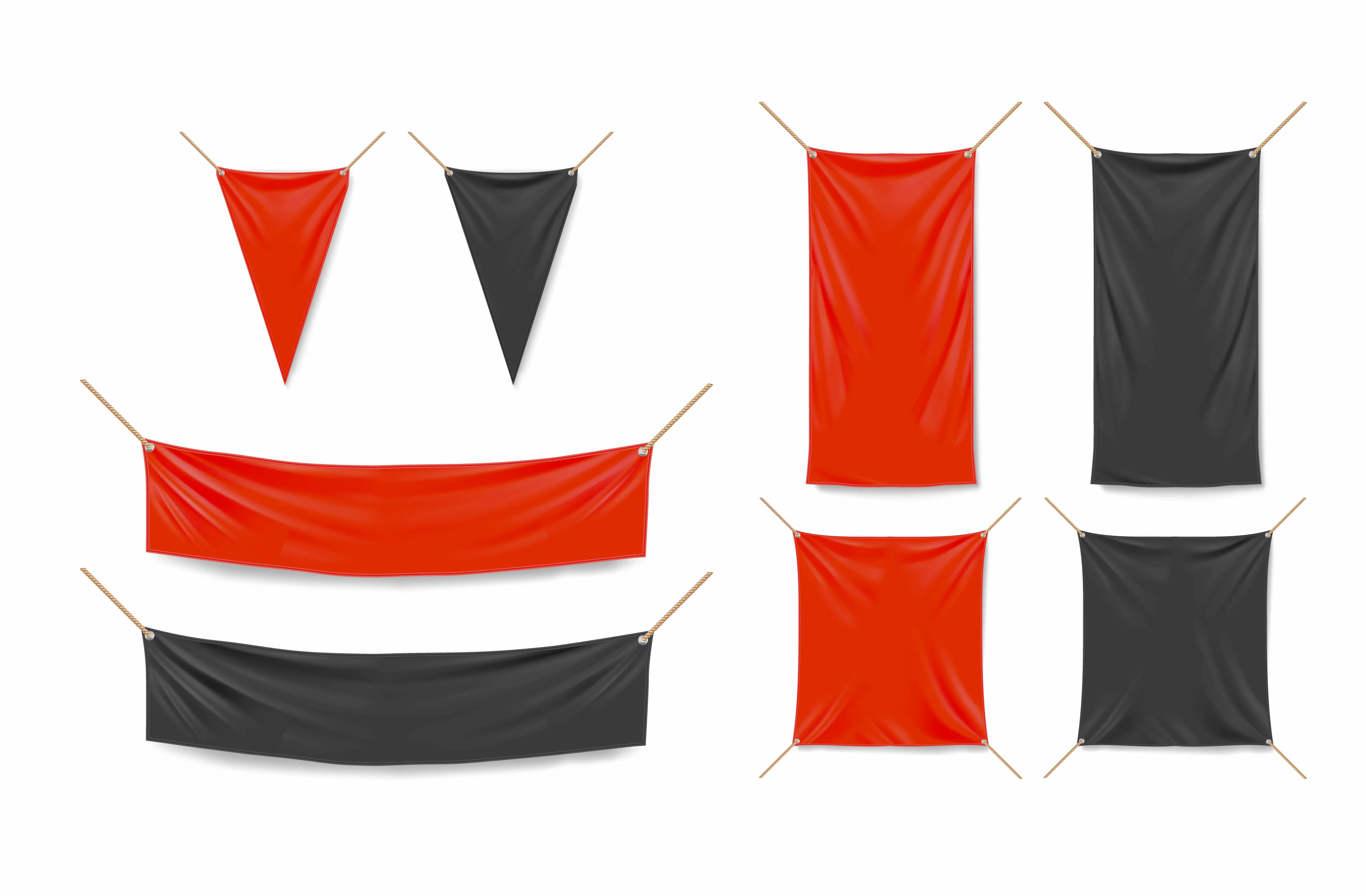 Red and black banners and triangle pennants