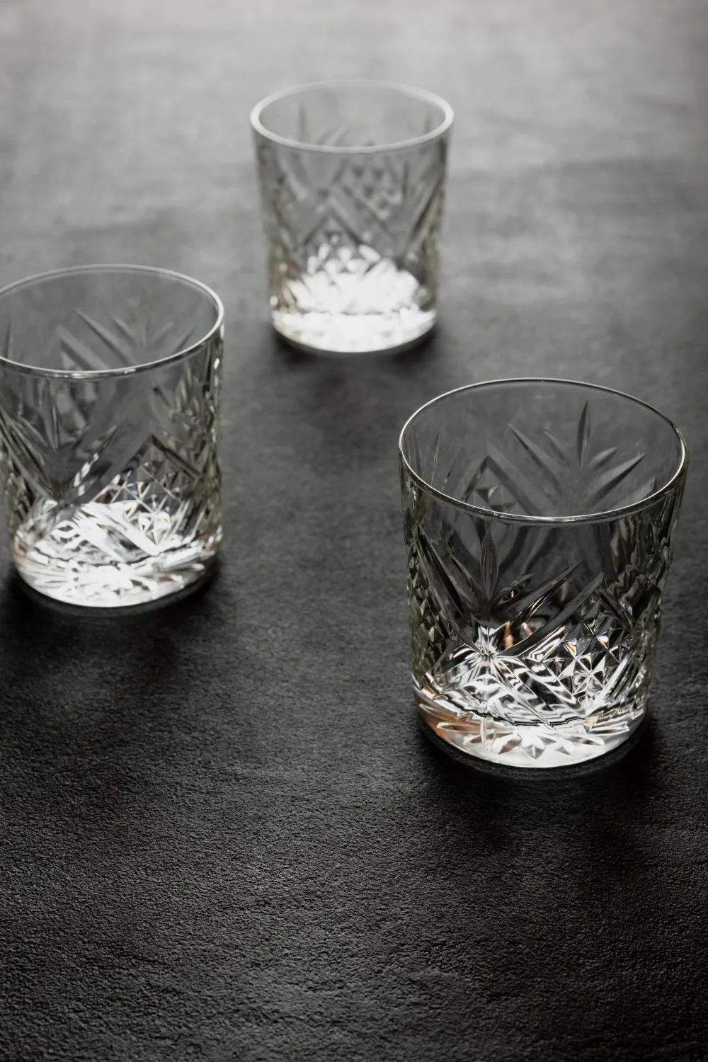 Empty glasses of old fashion for whiskey or rum