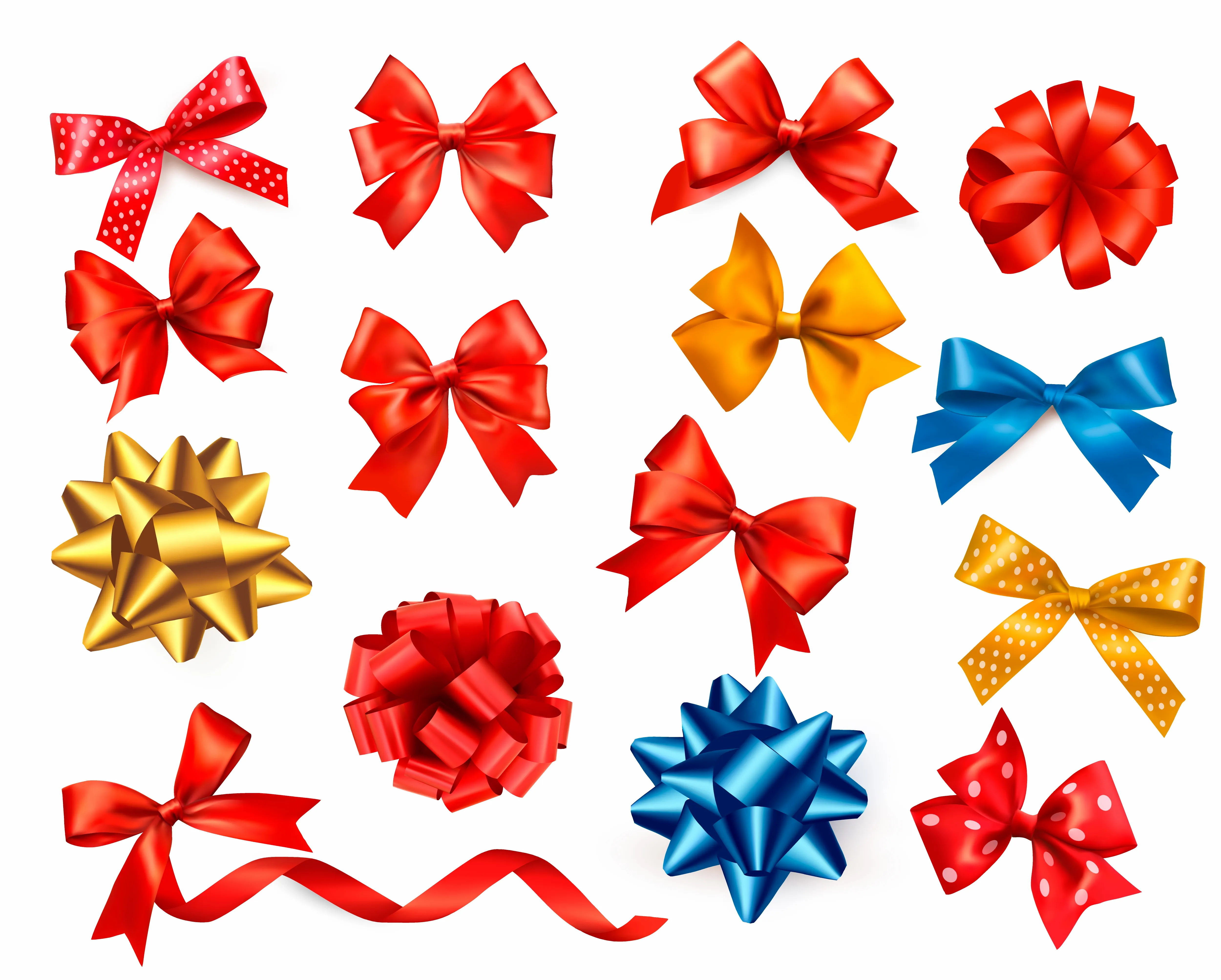 Big set of colour gift bows with ribbons