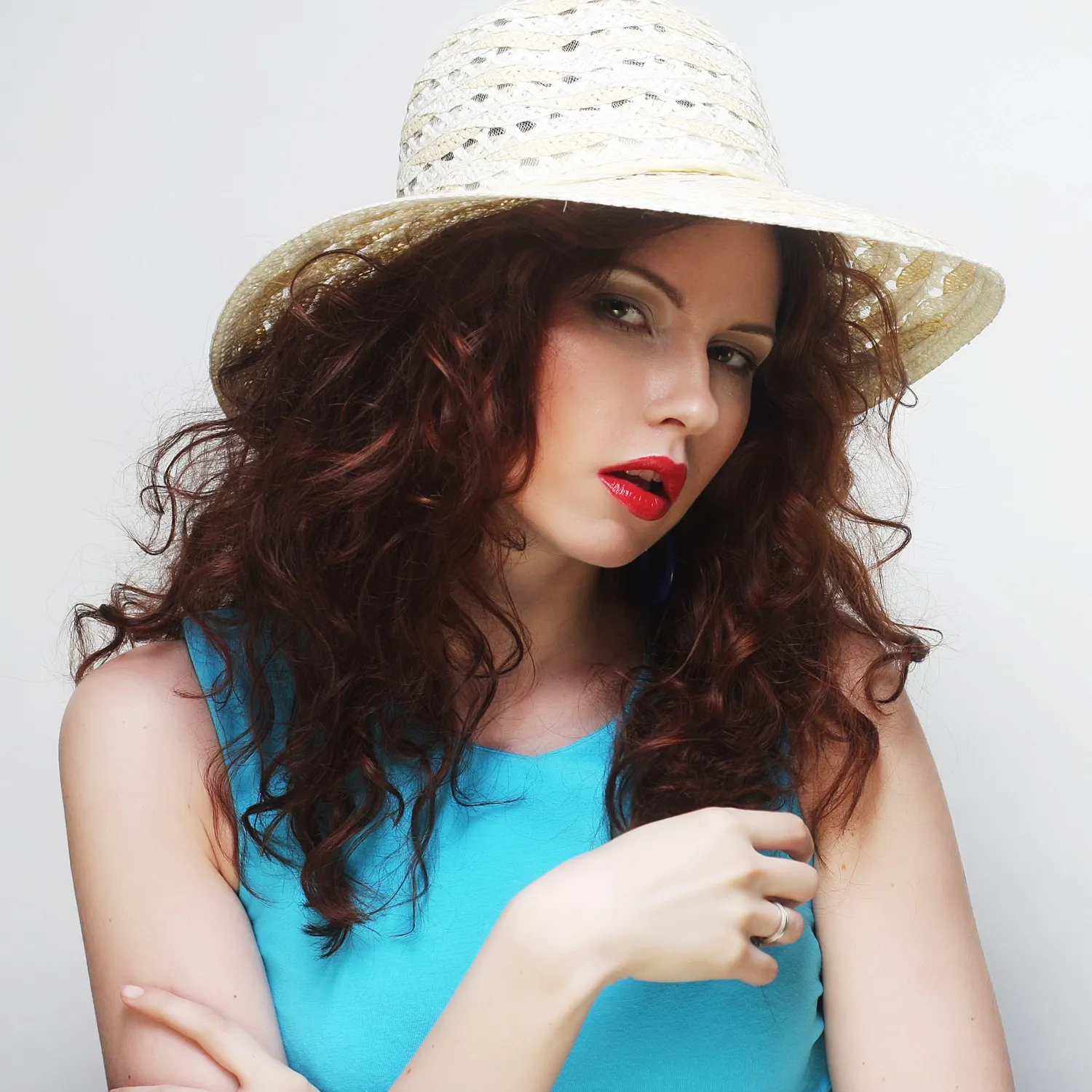 Beautiful woman with hat, happy time