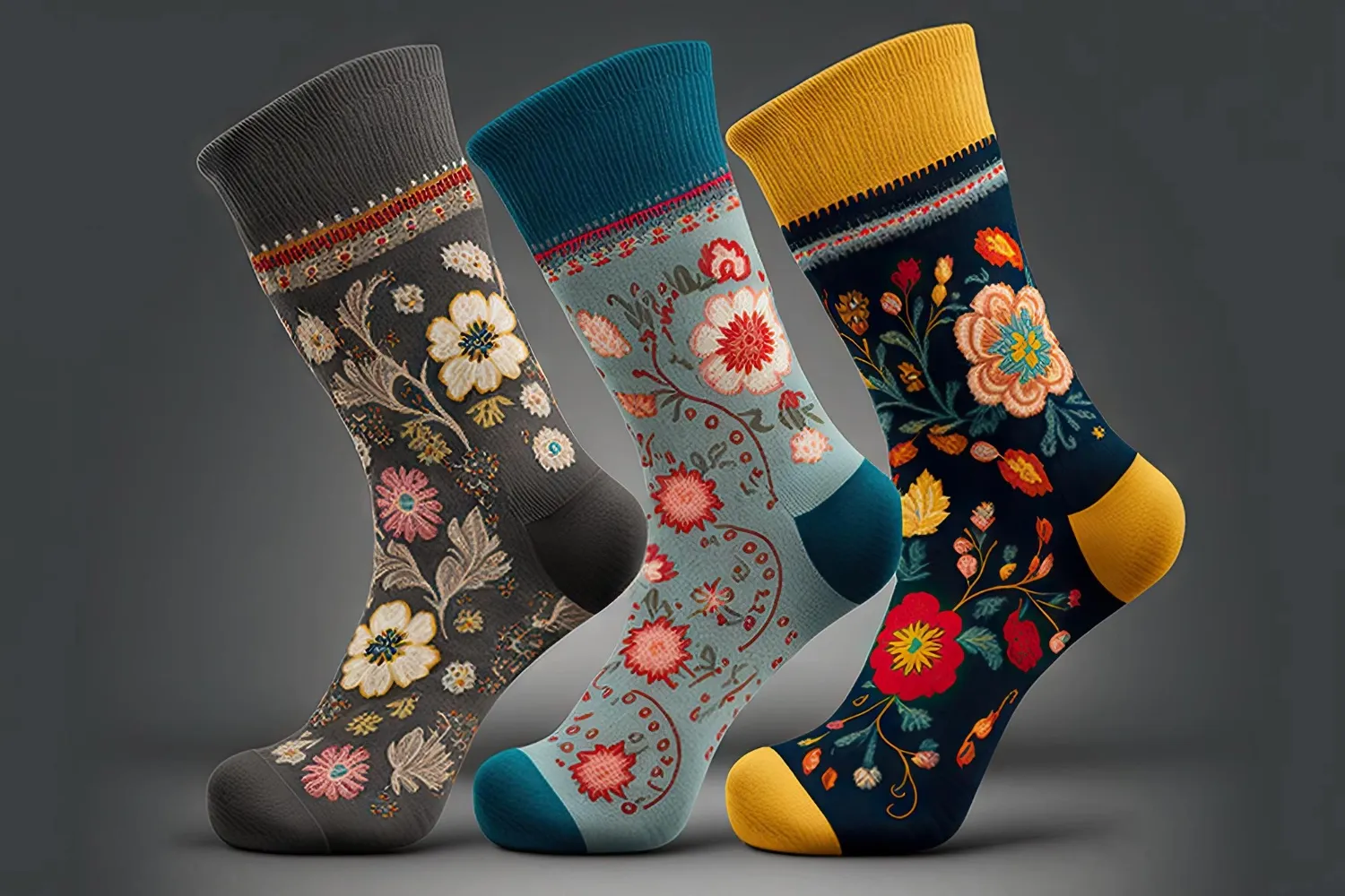 Soft cotton set of socks for delicate feet with patterns created with generative ai
