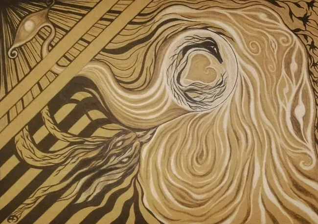 a wood burned abstract art design for wood burning coaster ideas