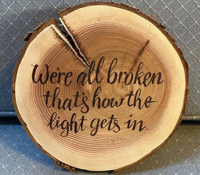 a wood burned coaster with a quote for wood burning coaster ideas