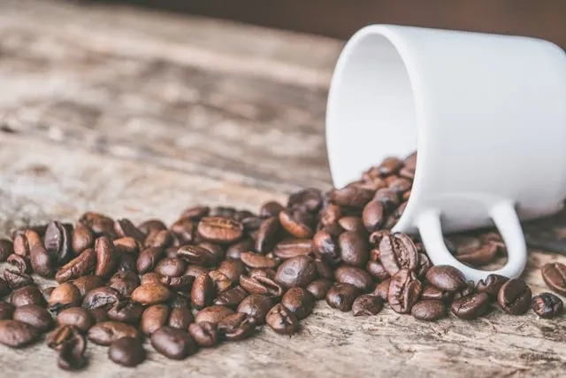 coffee beans spilling out of a cup for how to get coffee stain out of tablecloth