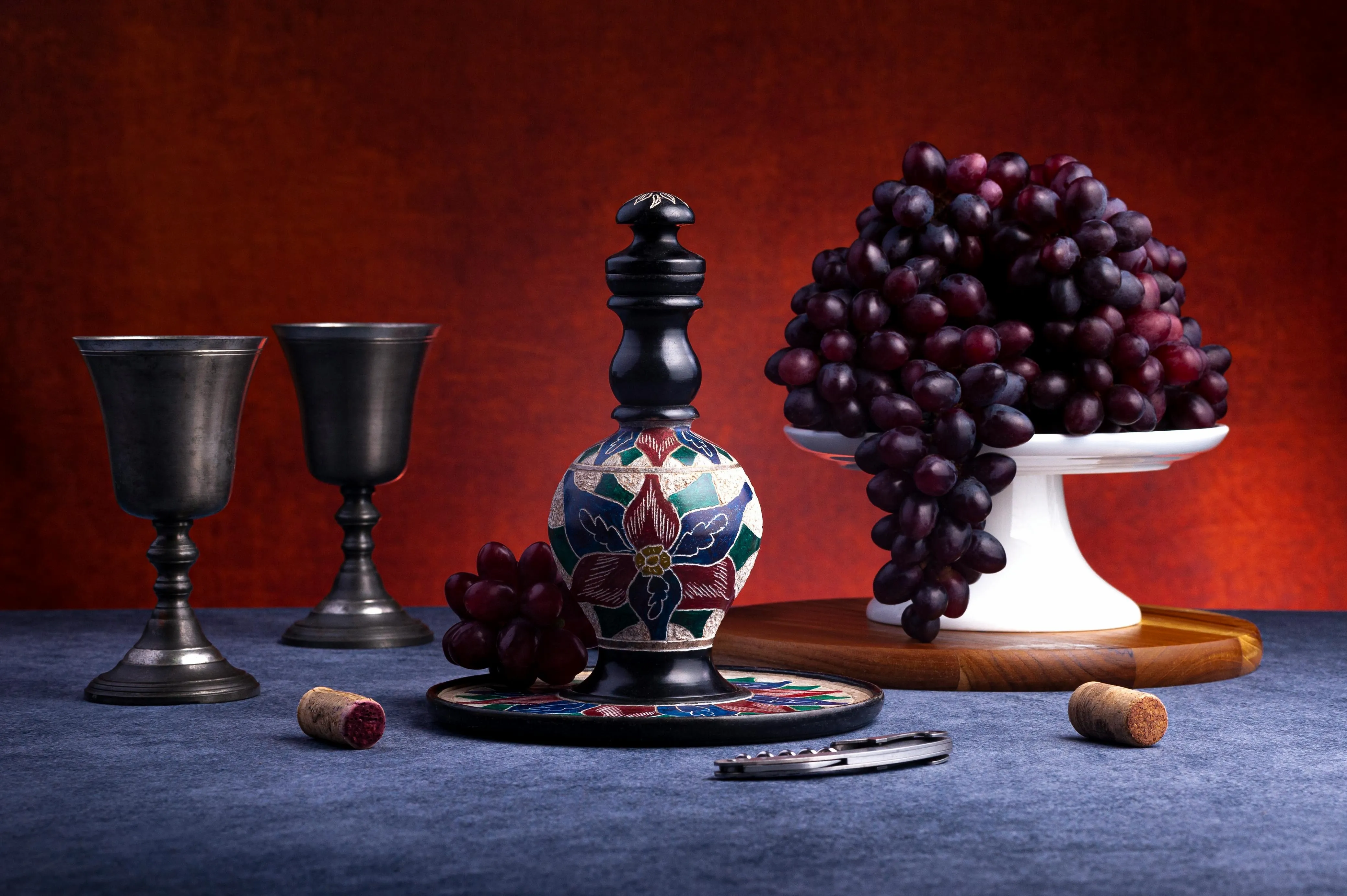 a pleasing bohemian wine-themed display for gifts for wine lovers