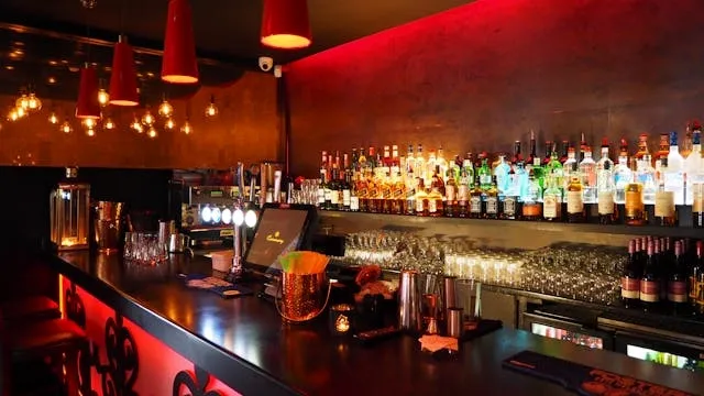 an elegant, well-equipped bar with ambient lighting for bar equipment list