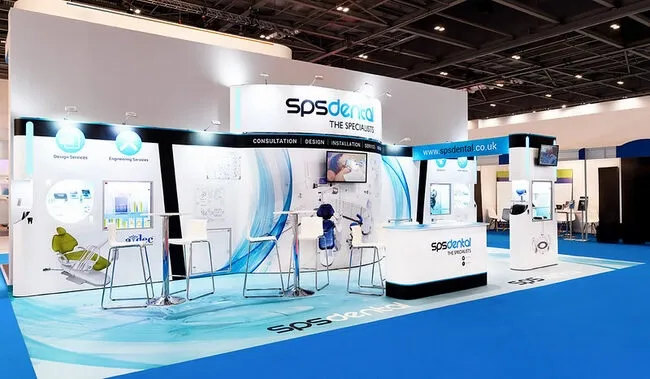 a branded display at a trade show for corporate event branding