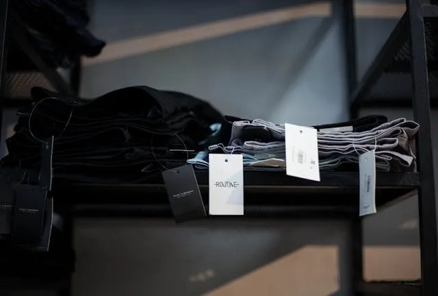 clothes on a store shelf with tags for how to attach tags to clothes