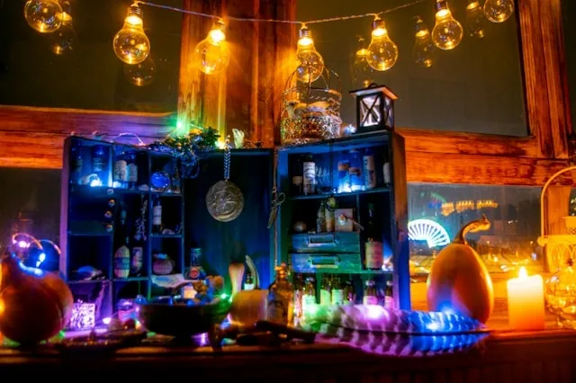 a colorful and compact home bar for home bar setup