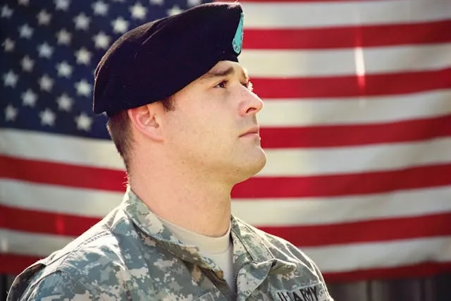 a soldier standing in front of the american flag for gift ideas for someone going into the army