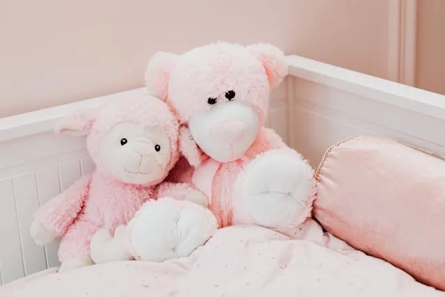 a picture of some pink plush toys for girl aesthetic room ideas