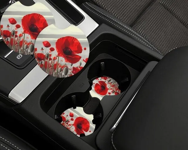 some custom car coasters with poppy-themed designs for what are car coasters