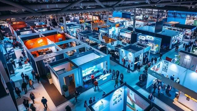 an overhead view of a trade show for trade show table display ideas