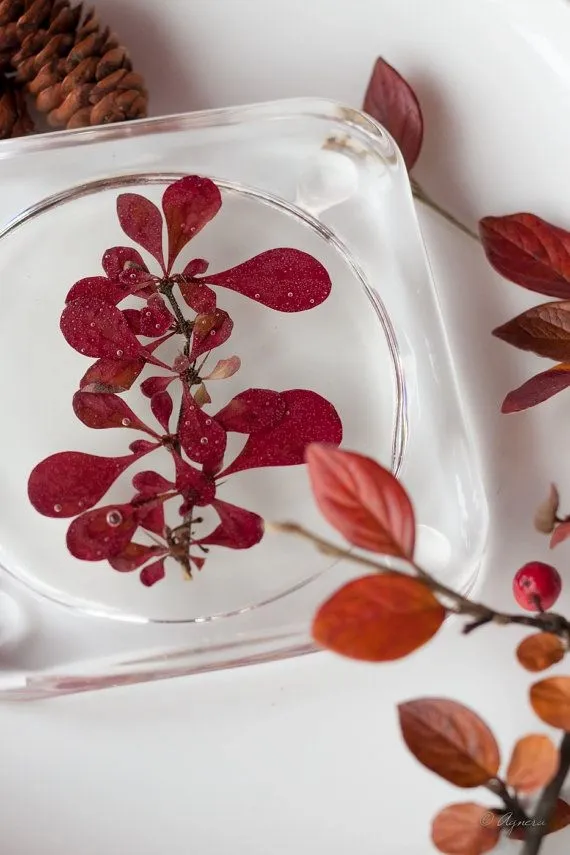 Botanical resin coaster for square coaster design ideas