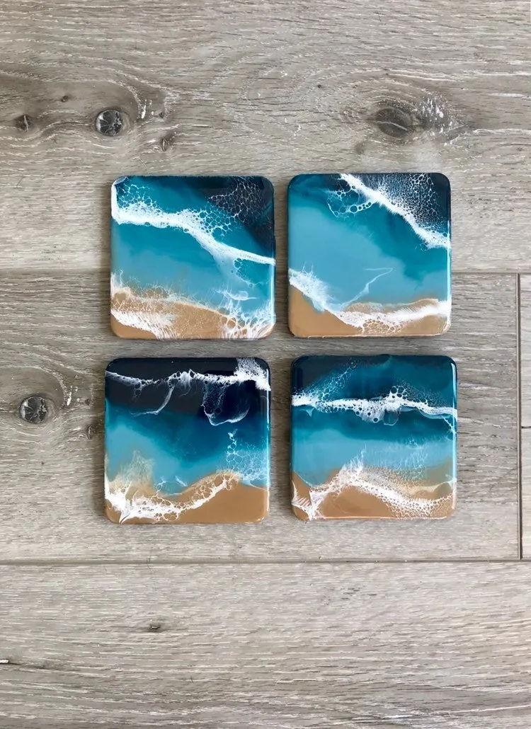 Ocean-inspired resin coasters for square coaster design ideas