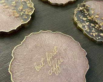 Metallic accents resin coasters for wooden coaster design ideas